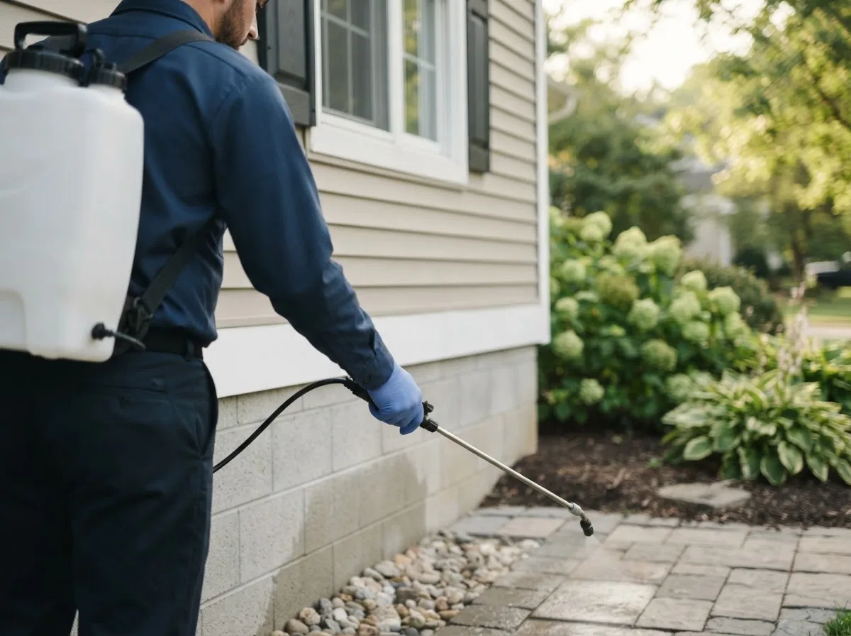 Pest control technician inspecting a home in Lansing, MI